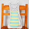 printed cat pillow with teal stripes