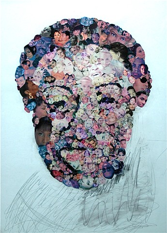 Collage by John Schuh featuring heads, faces.