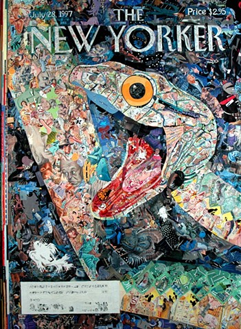 Collage by John Schuh featuring New Yorker covers, snake.