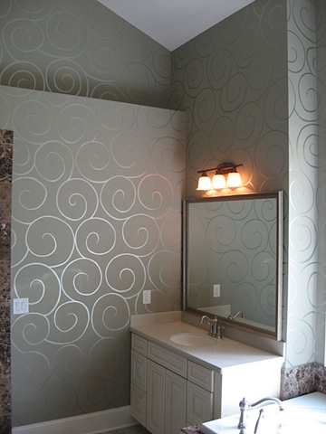 Metallic swirl master bath.