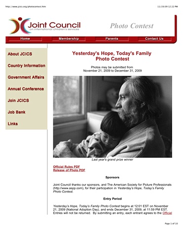 1st prize winner, Photo Contest, FACES OF FOREVER,
Joint Council on International Children's Services
2009