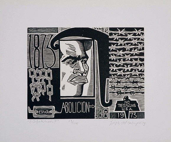 Rafael López del Campo , ¿Abolición? , Porfolio Esclavitud Litografía sobre papel , 13 ¾” x 15 7/8” , 1973, Coleccion Reyes - Veray