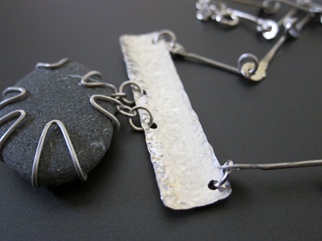 beach stone, sterling, sterling silver, argentium, hand-made, one of a kind