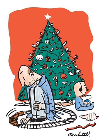 Holiday Dad with Train, Kid with Electronic Device