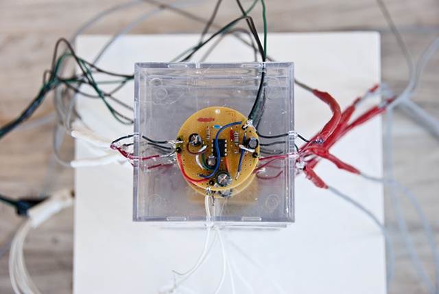 An interactive installation for one to seven people that is loosely reminiscent of the childhood game/ritual 'Telephone'.