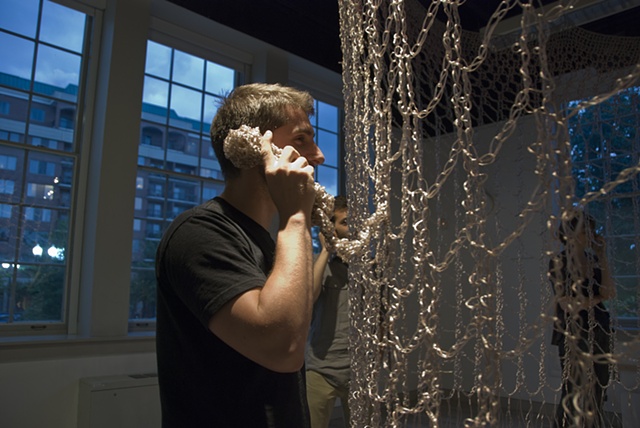 An interactive installation for one to seven people that is loosely reminiscent of the childhood game/ritual 'Telephone'.