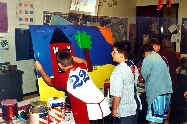 collaborative art project using recycled materials with elementary school by Joe LaMantia