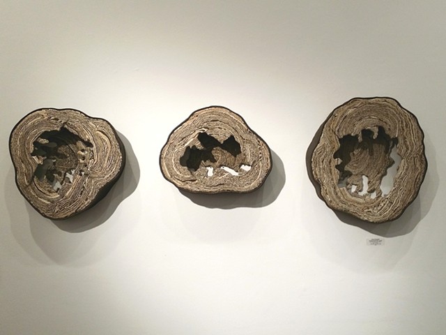 ceramic stumps, pollution, ceramics wall pieces, wall work