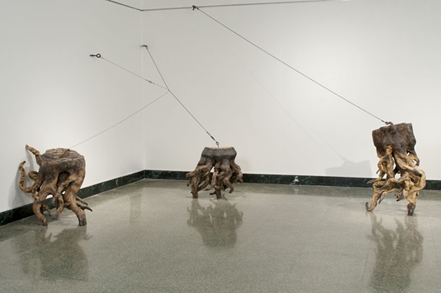 twisted, carved, stumps, ceramic sculpture, annie b campbell
