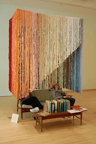 Rachel Barnes, Kelly Flegal, Tatyana Grechina, Soft Sculpture, 2011.
Collaborative “Couch Intervention”, Temple Contemporary. Crocheted recycled cotton with steel armature. Tyler School of Art, Temple University.
