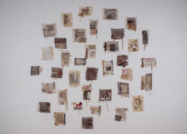 Madalynn Olmsted, Advanced Fibers, Spring 2016. Mixed media fabric collage installation. University of Missouri.