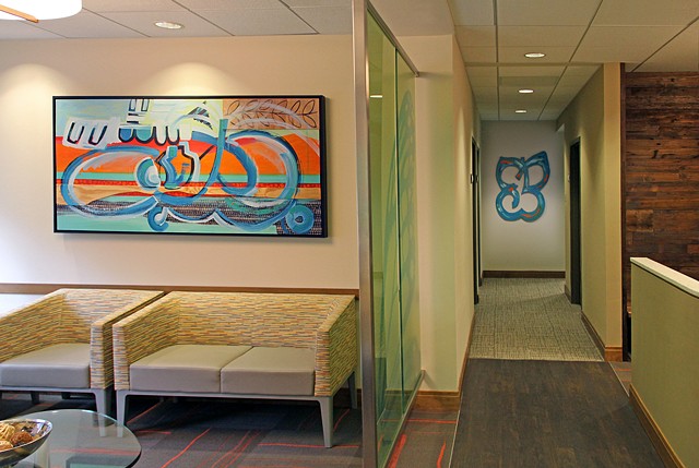 Installation view of "Butterfly in Landscape no.3" (on left) and "Abstract Butterfly" (on right)