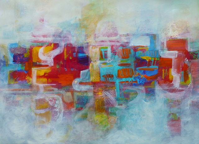 Abstract landscape Burano acrylic on paper