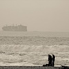 Pacific Ocean with Barge and couple