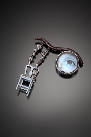 nika Smulovitz, sterling silver cooper jewelry brooch pin dollhouse chair hair