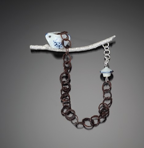 Smulovitz Tangible Hope 4, sterling silver, hair, porcelain tea set, 2016
