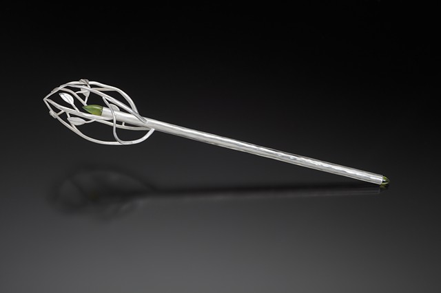 Anika Smulovitz, Torah pointer, tree of life, sterling silver, peridot, jade, tree of life torah pointer jade peridot sterling silver