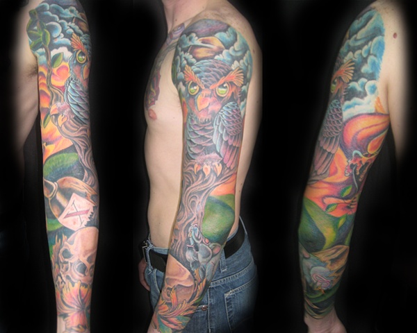 Owl sleeve tattoo