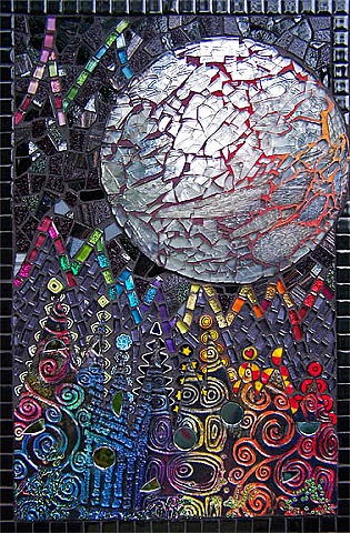 Handmade polymer clay tile, tempered glass, Italian millefiore, glass.