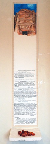 Scroll: Sextius Florentinus Tomb, Petra, Papyrus XVI Sale of Dates; shelf with "dates" - Mimi Weinberg