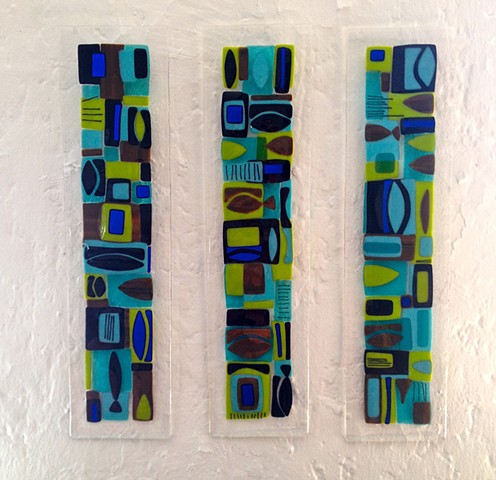 "Mid-Century Modern Totem" in Lime & Turquoise...
Three Panels, each panel costs $275; each panel is 24" x 6"