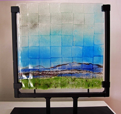 Blue Mountains 8x8 in metal stand
fused glass in sturdy metal stand
SOLD- but I can came you your own personal one!