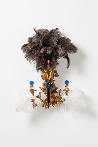 Sculpture by Rina Banerjee entitled "Sex bait, in likeness to fish bait..."