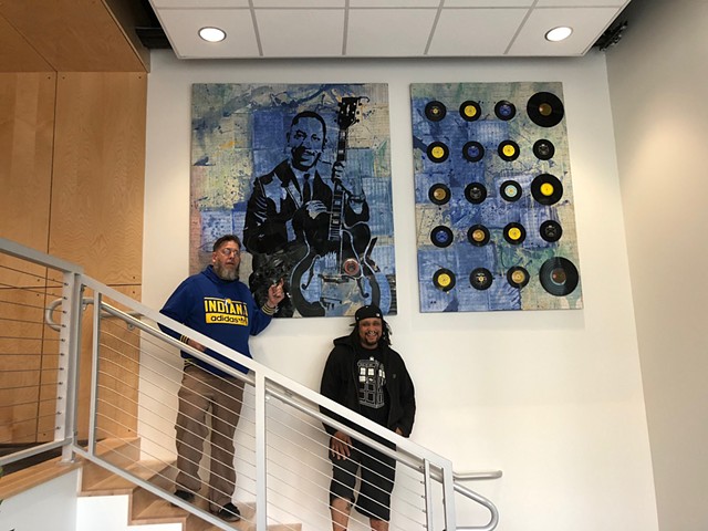 Artists Elvis Mires & Mike Graves with their newly installed Wes Montgomery tribute piece