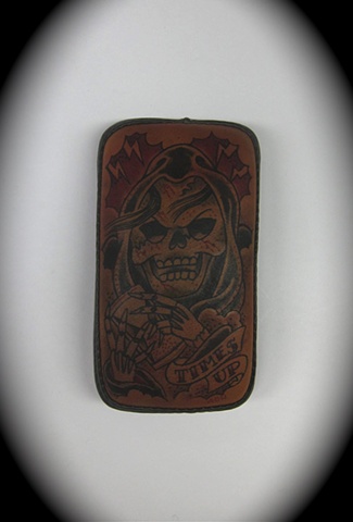 Tattooed leather pillion pad