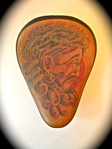 Tattooed Leather Motorcycle Seat