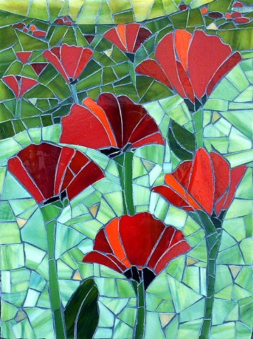 Red Flowers Poppies Mosaic Art