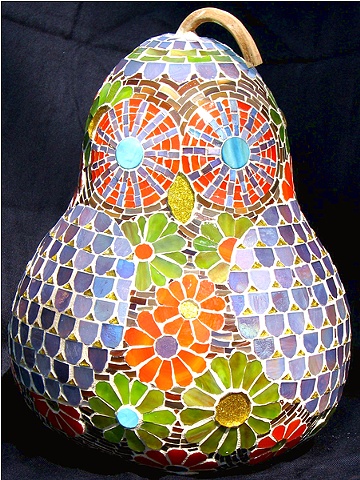 Mosaic Owl Gourd Art Teresa Hollmeyer
