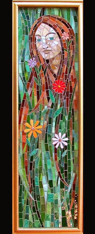 Persephone Mosaic Art Woman with Flowers in Hair