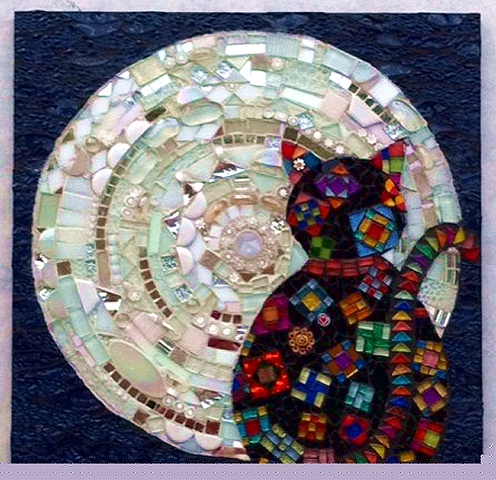 Cat Moon Mosaic Art Claire Roche