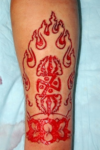 Tibetan lotus, vajra and flames cutting and skin peeling