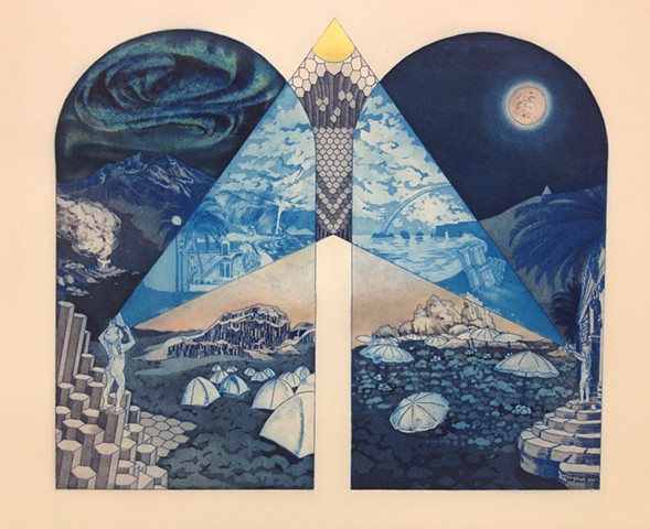 Due North, Iceland, Sicily, etching
