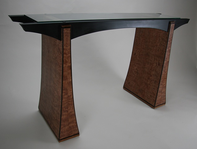 Bubinga and Glass Entry Table