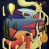 circular composition with figures and balloons