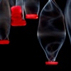 Red Rubber Bands: vertical close up