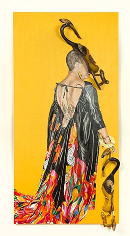 Oil and cold wax on canvas, painted Guro mask, 36 x 78 inches (including 2 inch mask extension)
