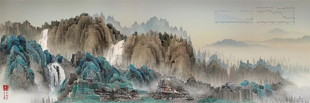 Yang Yongliang, "Viridescence, Stock World"
