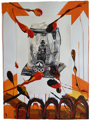 Meditating on Fictional Evil, david murphy, collage, Darth Vader, figurene,