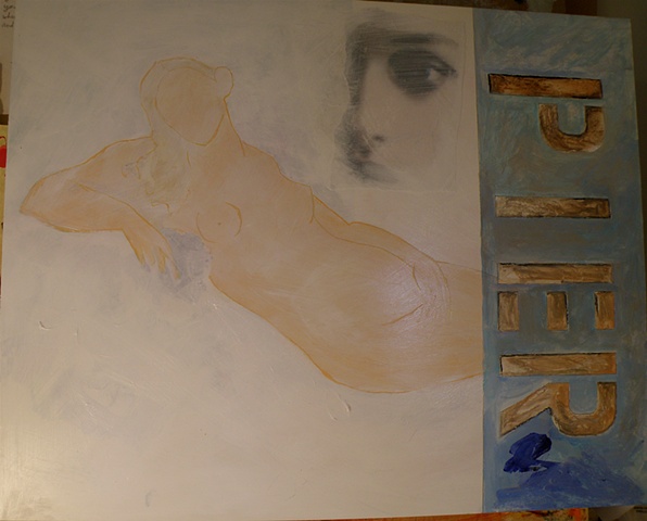 ever-so-faint outlines of Venus, with a model doing the looking for her, upper right, PIER stencil