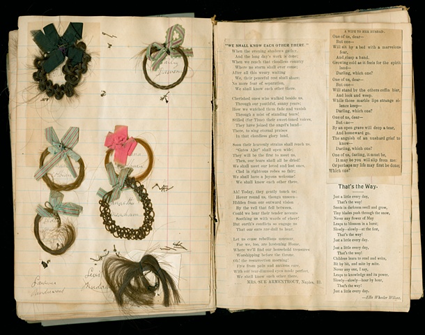 Mitchel Dawson�s Album, Hair samples from various family members, n.d.