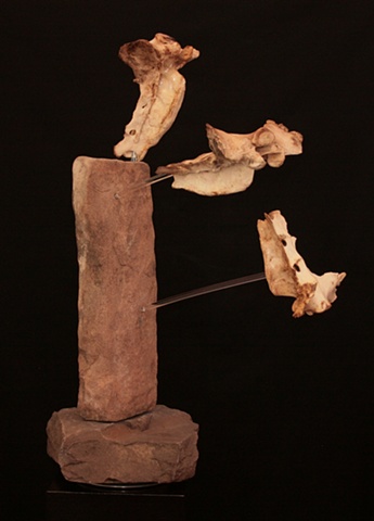 This is a modern contemporary mixed media sculpture of my depiction of three base jumpers wearing wingsuits successively launching off a cliff face by Denis A. Yanashot