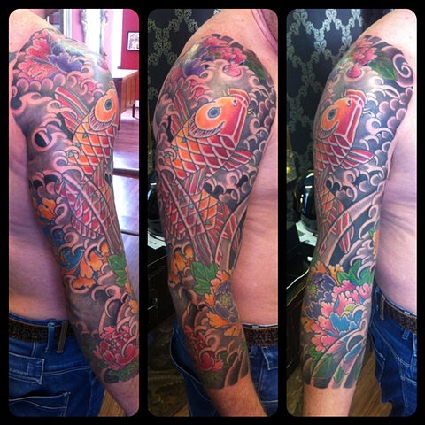 japanese tattoo by fil wood koi and peony 3 4 sleeve japanese tattoo by fil wood koi and peony 3 4 sleeve