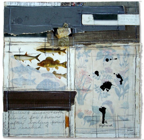 Crystal Neubauer Collage Forget Me Not Mixed Media Abstract Art Salvaged Altered