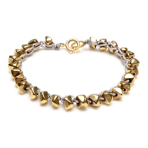 7" BRASS CHUNKS BRACELET, GREY CORD
