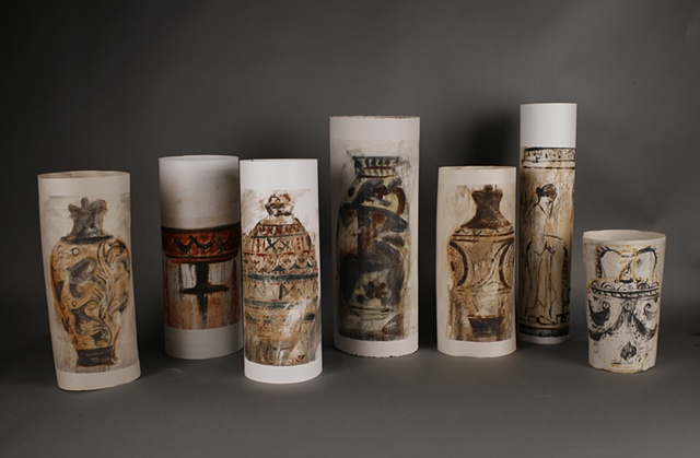 Seven Vases in Pompeiian Style