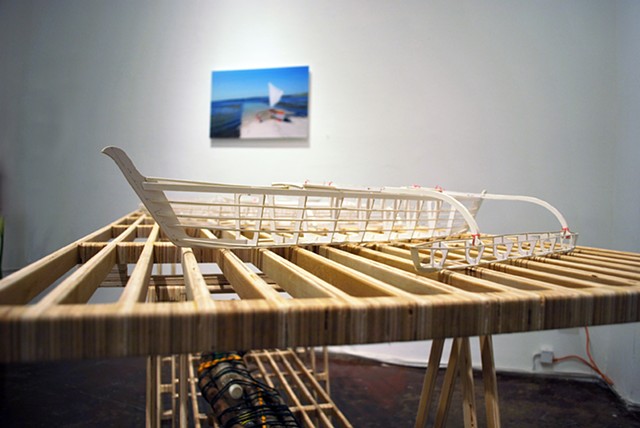 Lexical Borrowing: Saw Horse by the Sea Shore- Understanding Manifest Destiny
2011
Mat board, wood, found plastic bottles, river water, and mixed media
4' x 7' x 3'